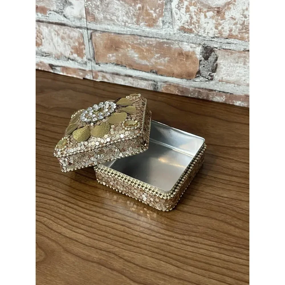 Gold Beaded Trinket Box Sequins Jewelry Box 18th Century Colonial Reenactment